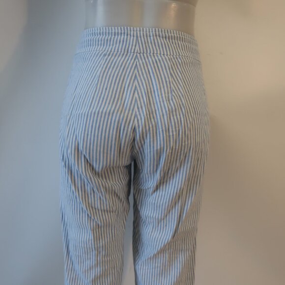 Women Avenue Montaigne Alex Blue White Linen Blend Stipe Pull-On Flared Pants 4 - Picture 9 of 11
